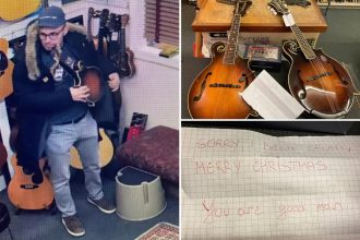 Tipsy thief steals 2 mandolins from NJ music store, returns them days later with note saying ‘I been drunk’