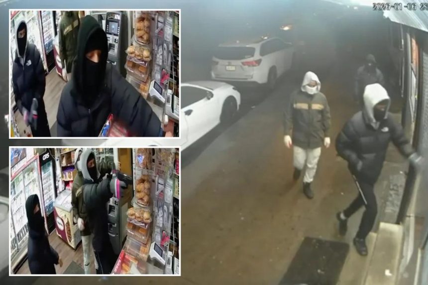 3 masked brutes, 1 with gun, ambush NYC bodega workers for K cash, pricey jewelry in caught-on-video heist