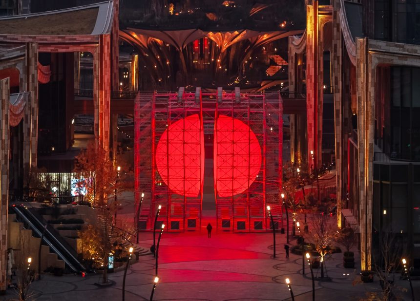 A Monumental Bisected Orb by SpY Glows Amid Scaffolding in Xi’an — Colossal