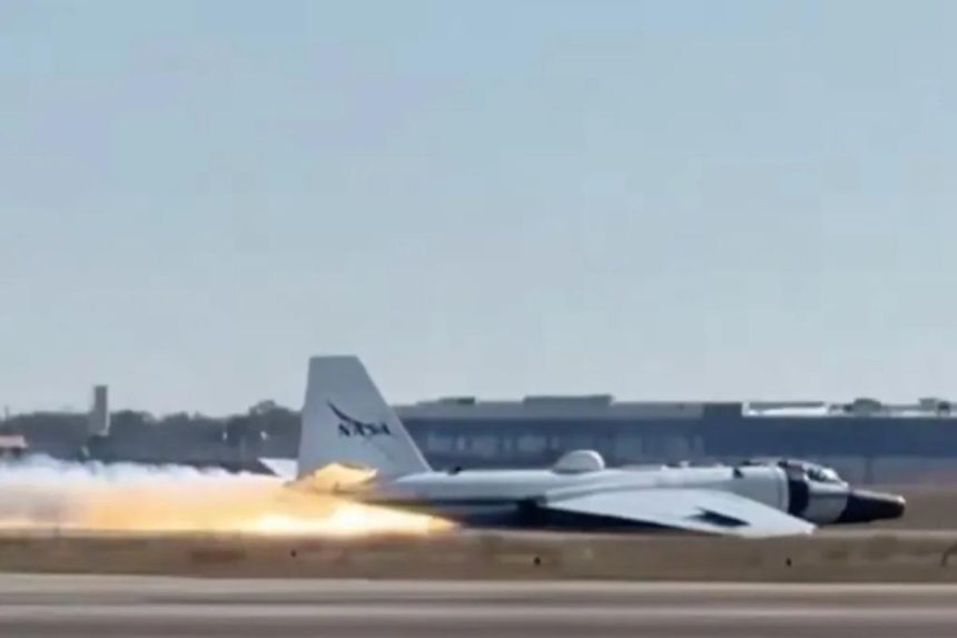 Flaming NASA plane makes dramatic belly landing in Texas