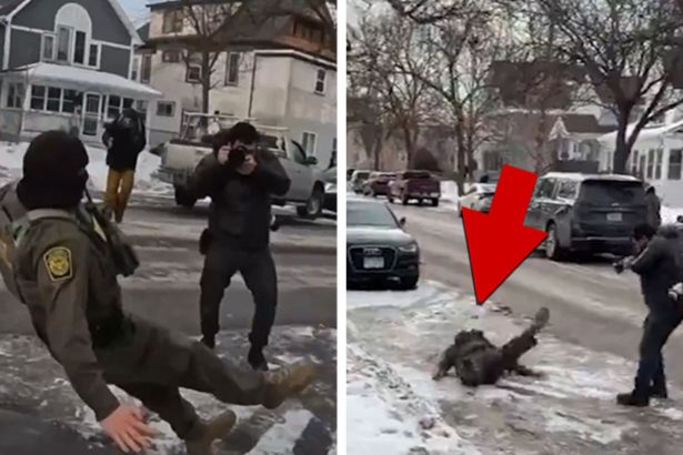 ICE Agent Hilariously Slips on Ice in Minnesota, Ironic Spill Caught On Video
