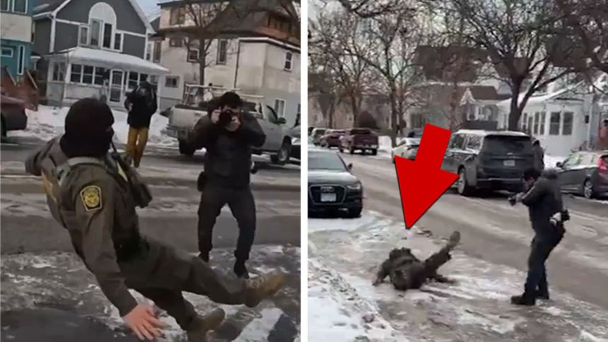 ICE Agent Hilariously Slips on Ice in Minnesota, Ironic Spill Caught On Video