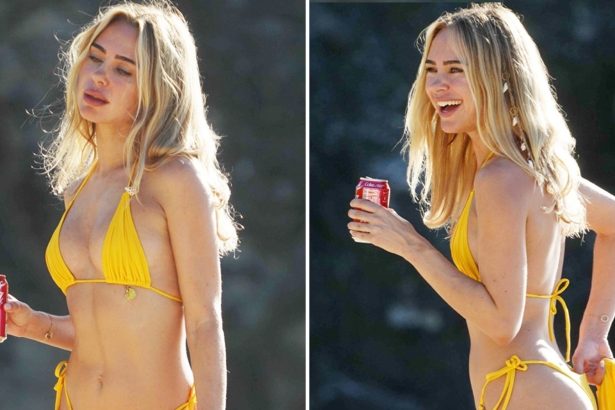 Kimberley Garner Bares Skin in Skimpy Swimsuits on Caribbean Beach