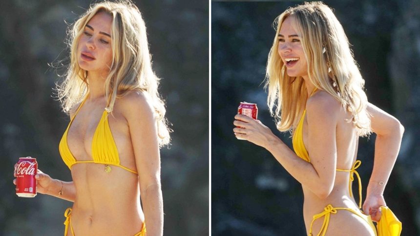 Kimberley Garner Bares Skin in Skimpy Swimsuits on Caribbean Beach