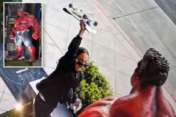Marvel Comics Red Hulk Statue Vandalized Multiple Times Outside West Hollywood Gym