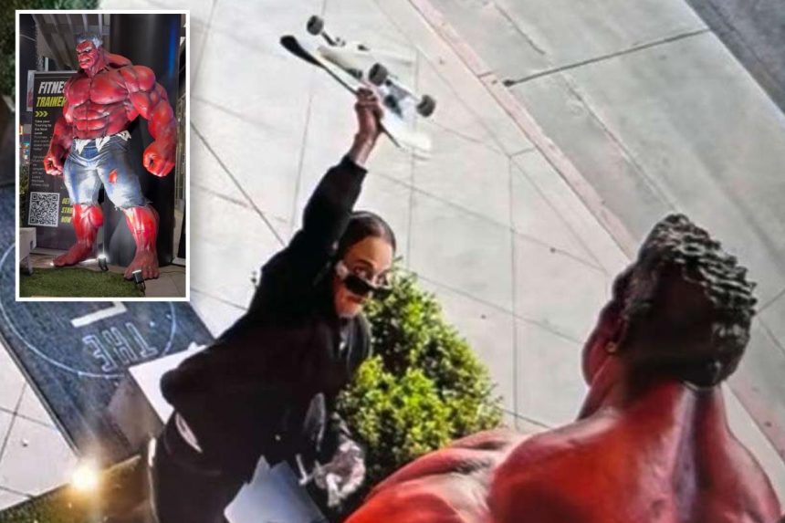 Marvel Comics Red Hulk Statue Vandalized Multiple Times Outside West Hollywood Gym