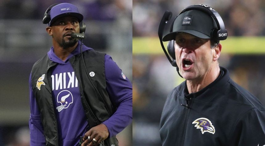NFL fans react as Brian Flores set to meet Ravens to replace John Harbaugh amid Vikings contract year 