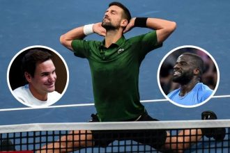 Novak Djokovic’s crazy reaction after Roger Federer heckle in Australian Open warm-up vs Frances Tiafoe