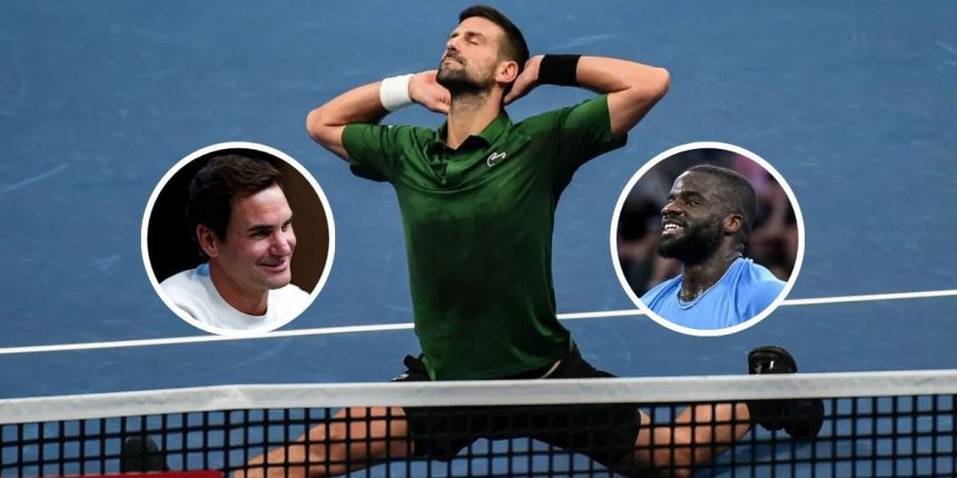 Novak Djokovic’s crazy reaction after Roger Federer heckle in Australian Open warm-up vs Frances Tiafoe