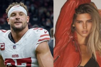 (Pics) Nick Bosa’s GF Ella Ailiff poses in Louis Vuitton strapless top and white shorts while declaring “not everyone’s cup of tea”