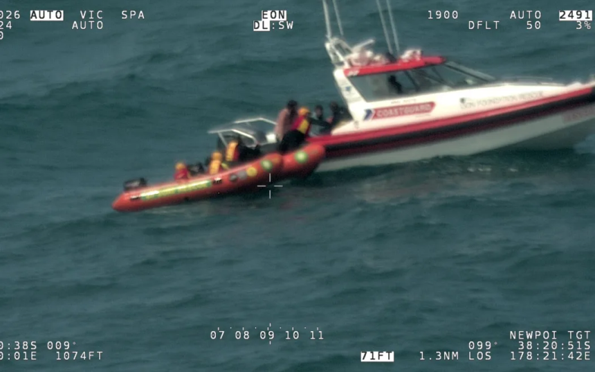 Stricken trio spend six hours in water clinging to lifejacket and bucket