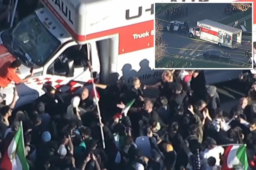 U-Haul plows into massive crowd at Iran protest in LA: video