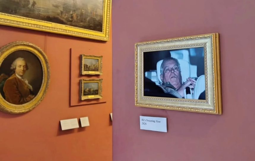 Activists Hang Prince Andrew’s Arrest Photo at the Louvre