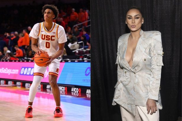 “Hoop mom” Laura Govan dons lime yellow blazer to cheer for son Alijah Arenas after USC freshman played through illness vs. Illinois