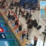 Horrifying moment Stanford swimmer collapses in the pool after grueling race