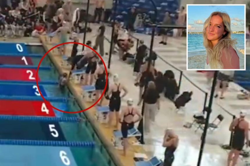 Horrifying moment Stanford swimmer collapses in the pool after grueling race