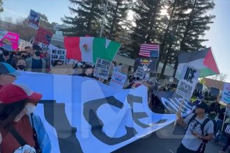 Protesters Gather Outside Super Bowl LX to Protest ICE