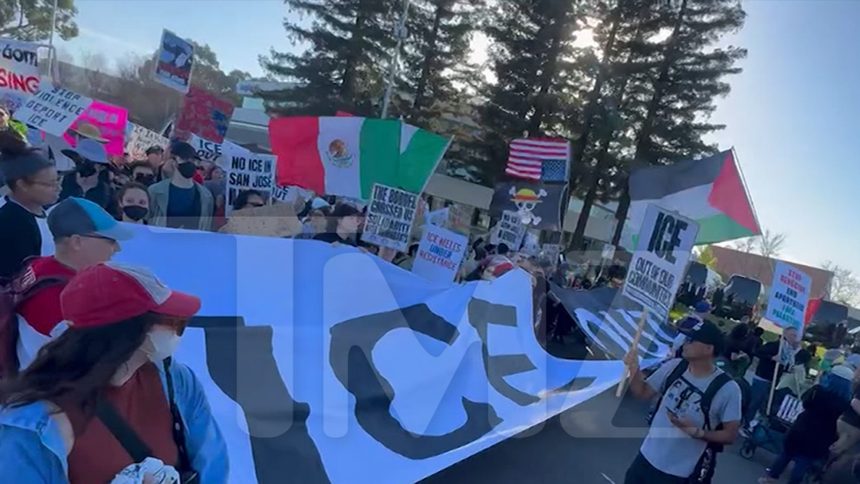 Protesters Gather Outside Super Bowl LX to Protest ICE