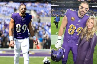 Shirtless Mark Andrews puts strength on display as he lifts fiancée Elena in playful swimsuit moment