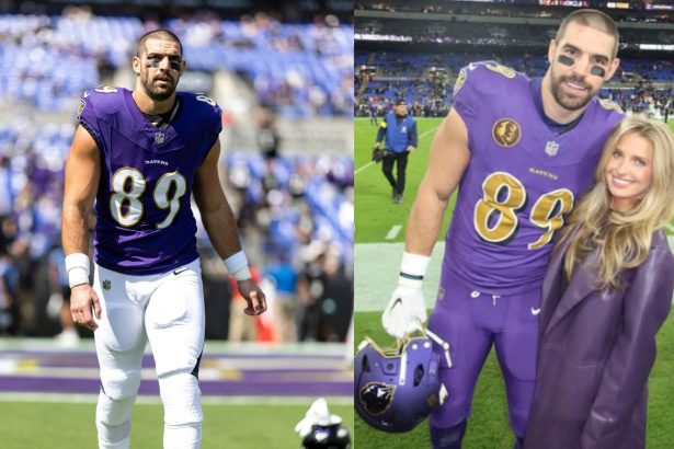 Shirtless Mark Andrews puts strength on display as he lifts fiancée Elena in playful swimsuit moment