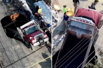 Video shows dump truck swallowed by NJ sinkhole in Philipsburg
