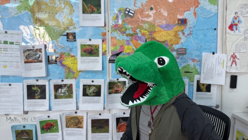Why Is This Teacher Wearing a Dinosaur Head?