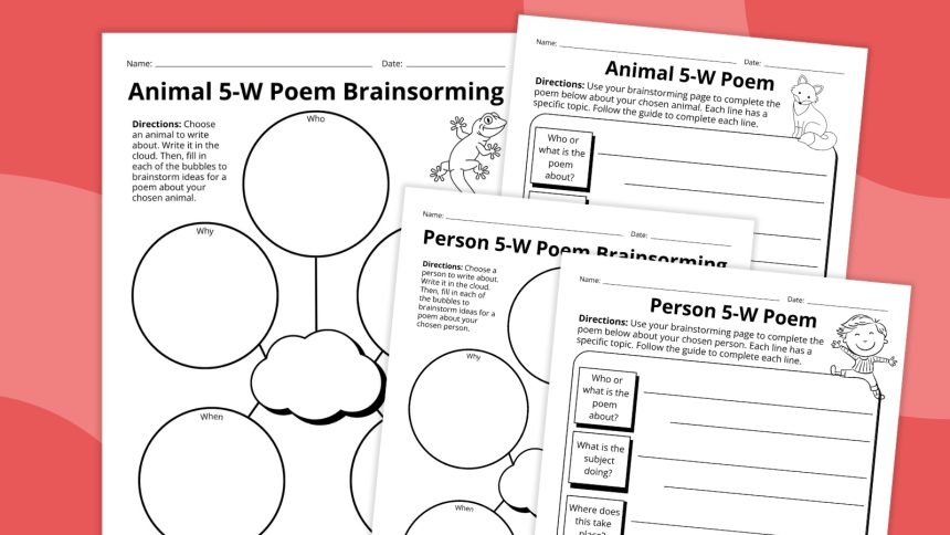 5W Poem Writing Worksheet Bundle (Free Printables)