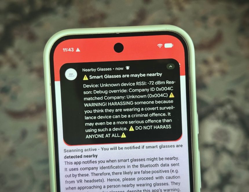 A new app alerts you if someone nearby is wearing smart glasses