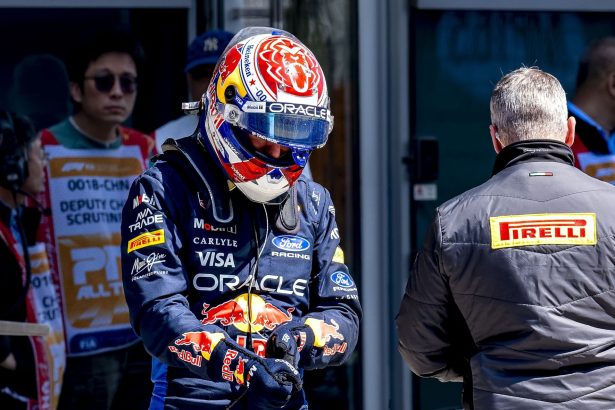 A visibly agitated Max Verstappen looks all at sea as he explains Red Bull’s significant deficiencies after Chinese GP Qualifying