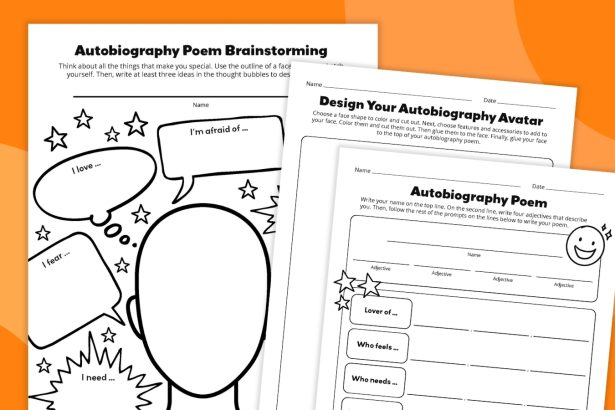 Autobiography Poem Template Bundle (Free Printable Worksheets)