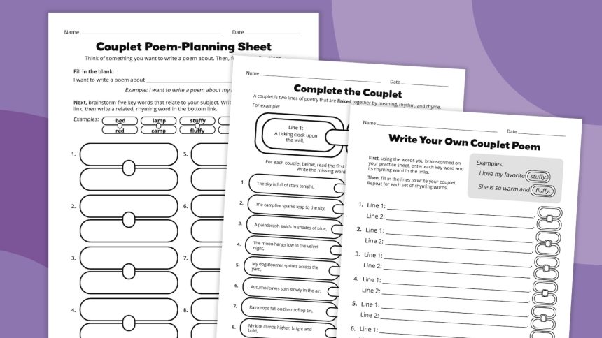 Free Couplet Poem Printable Worksheets