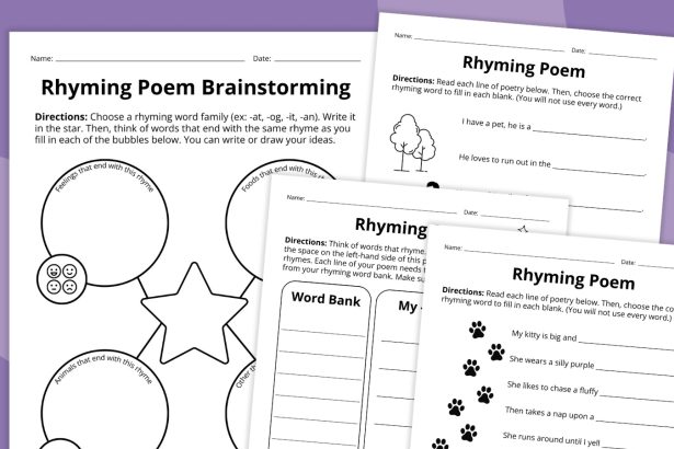 Free Printable Rhyming Poem Worksheet Bundle