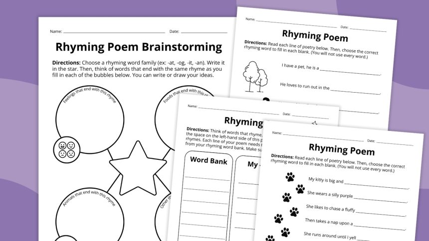 Free Printable Rhyming Poem Worksheet Bundle