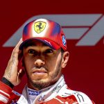 Lewis Hamilton reacts after securing a top 3 grid slot for the 2026 F1 Chinese GP