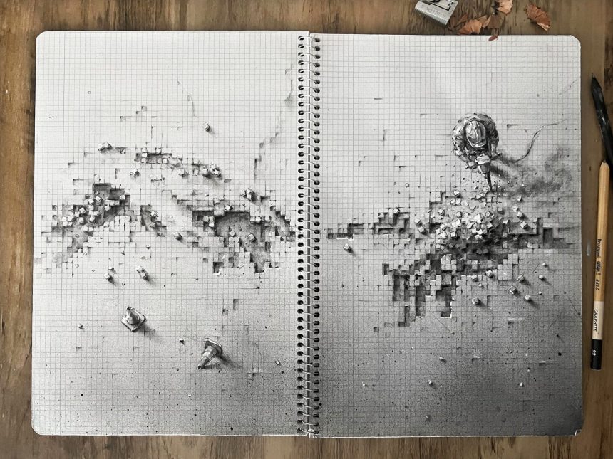 Pejac Transforms Basic Graph Paper into Detailed, Trompe-L’œil Tableaux — Colossal