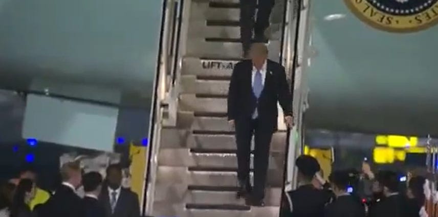 Trump Can Barely Walk As He Arrives In China With A Lumbering Thud