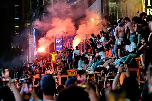 New York Knicks Fans Celebrate In Streets After NBA Finals Win