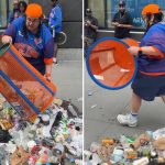 ‘Incredibly stupid’ Knicks fan dumps trash onto the street to steal blue and orange trashcan