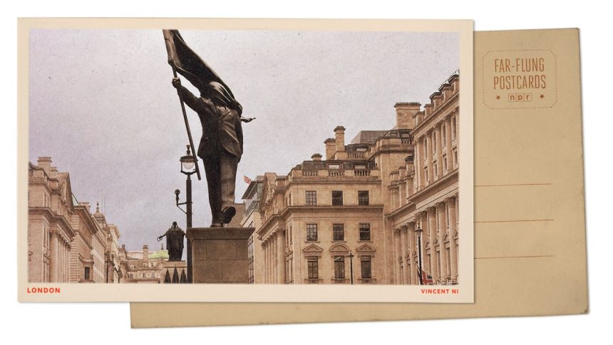 Bansky man blinded by flag statue in London : NPR