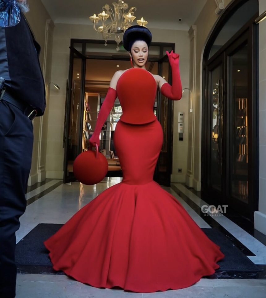 A Closer Look at Cardi B’s Crimson Robert Wun Couture Gown