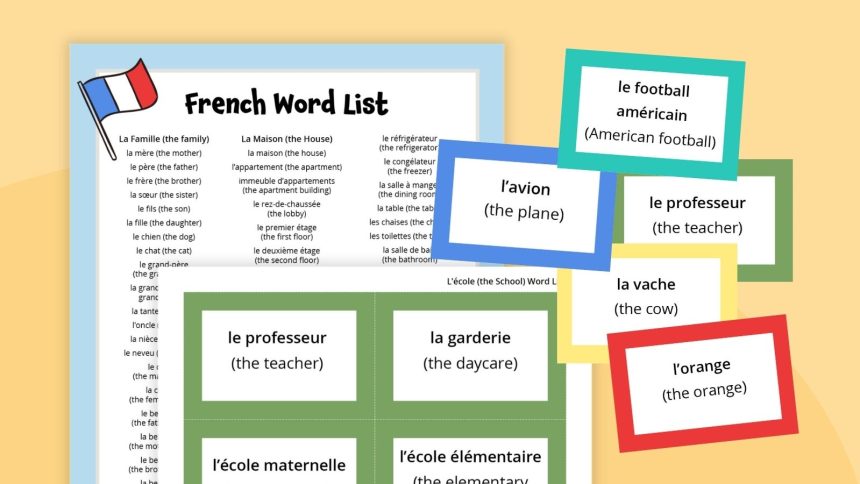 French Vocabulary Words (Free Printable List, Cards, Activities)
