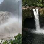 Hawaii waterfall’s dramatic boom captured in wild before and after footage following hurricane