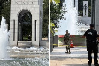 Vandals deface World War II memorial fountain with bubble soap, red graffiti in ‘deranged’ attack on DC landmark